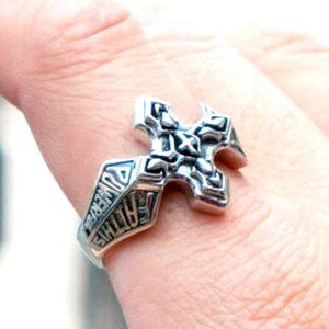 Unisex 925 Silver Cross Ring
